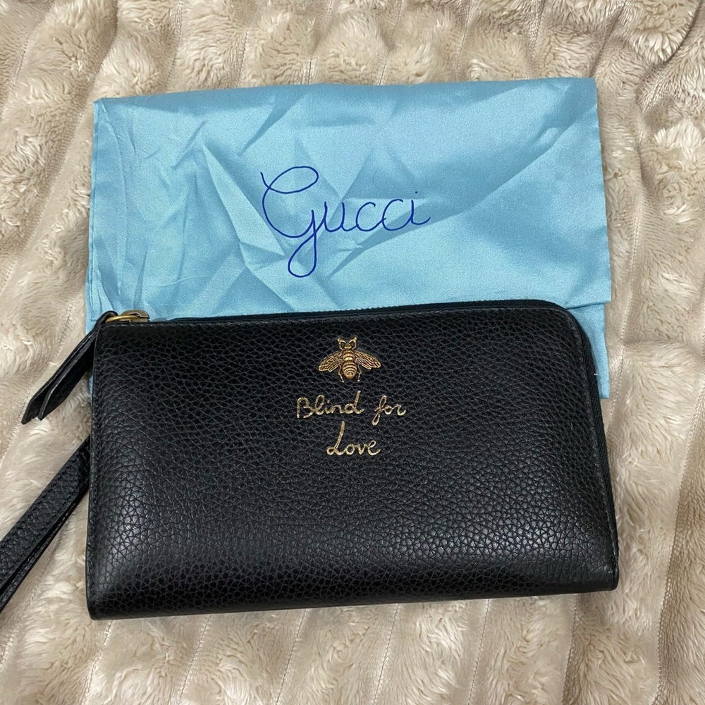 Gucci Blind For Love Black Leather Wristlet